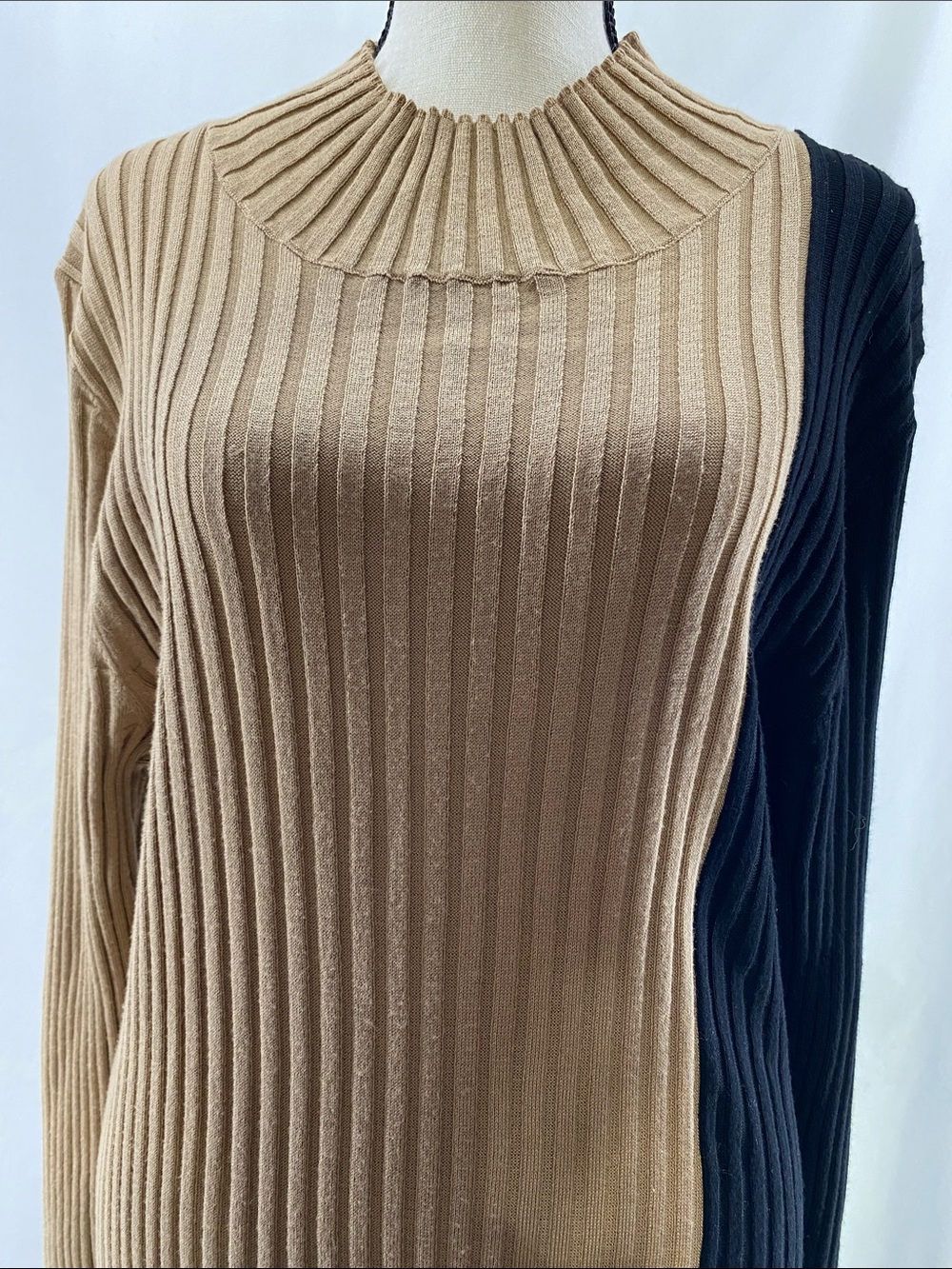 LANE BRYANT Tan/Black Colorblock Stretchy Ribbed Maxi—Mock Turtleneck—Sz 18/20 - Picture 7 of 15